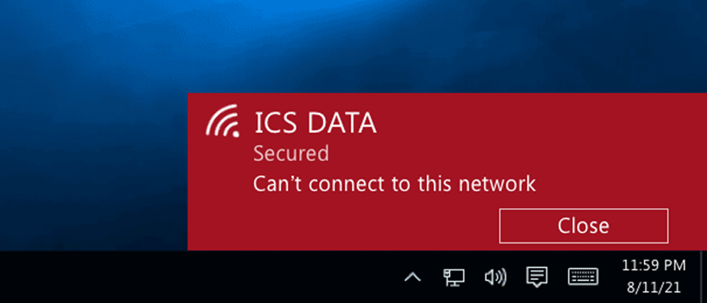 ICS Data - Can't Connect to the Internet